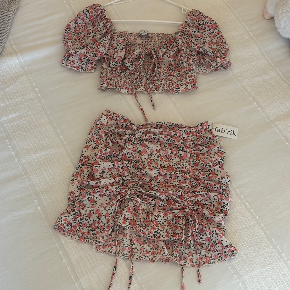 fab'rik Red and Black Floral Two-Piece Set